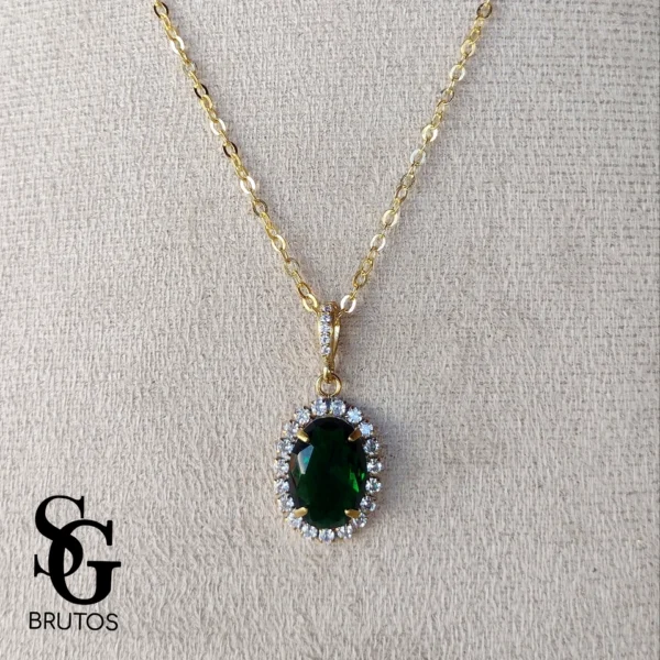 Colar Zircônia Verde Esmeralda Oval - CL070