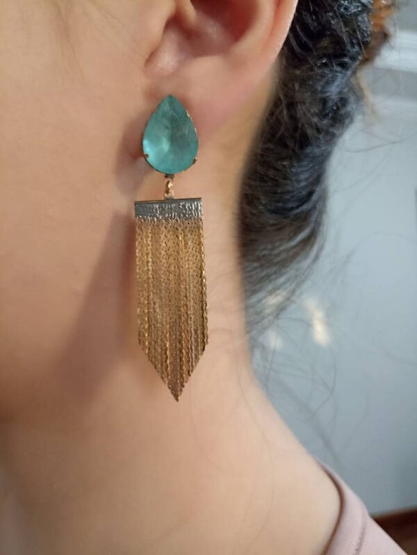 Brinco de Franja com Pedra em Gota - FR006