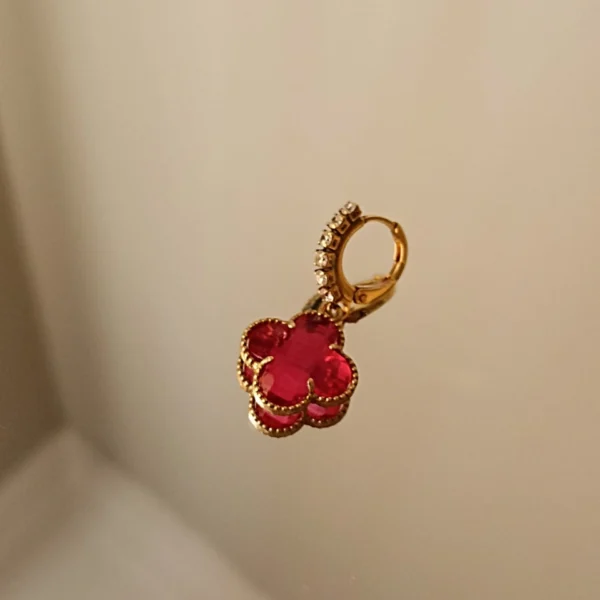 Brinco Tranqueta Cristal e Trevo Fucshia - BD121