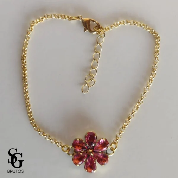 Pulseira Flor Zircônia Fucshia - PS018