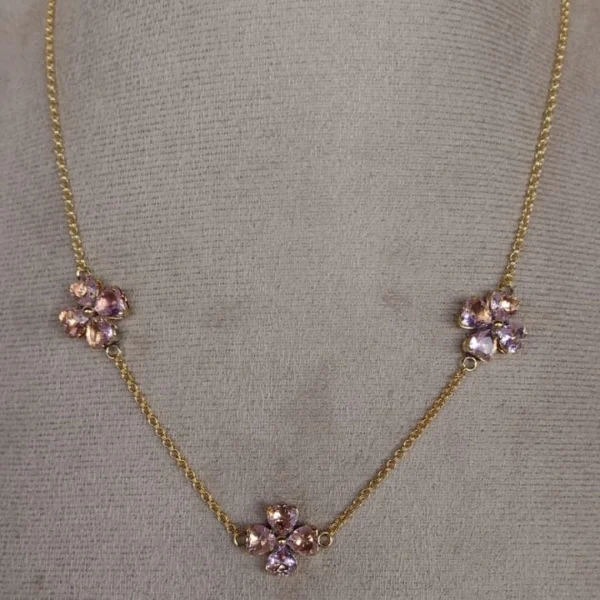 Colar Três Trevos Coração Rosa Claro - CL130