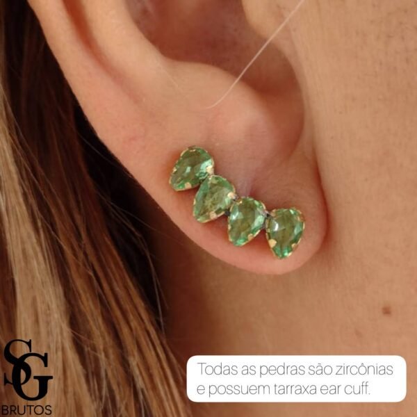 Brinco Ear Cuff Zircônias Verde Vivo - EC006