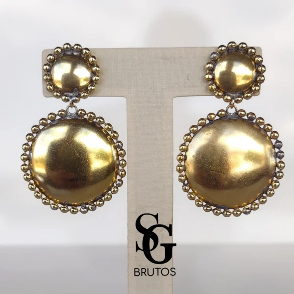 Brinco de Círculos em Latão Liso e Bolinhas - BD030