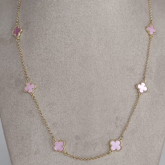 Colar Seis Trevos Rosa Bebê - CL191