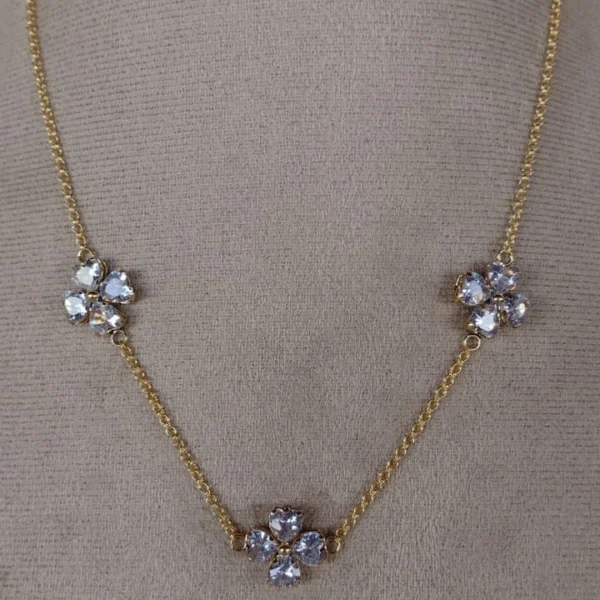 Colar Três Trevos Coração Cristal - CL129