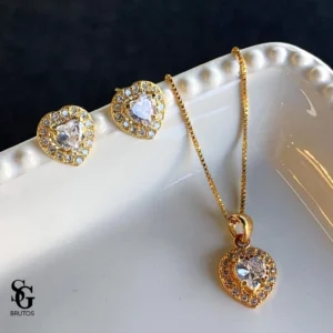 Conjunto Zircônias Coração Cristal - CZ012
