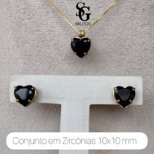 Conjunto Zircônias Coração Preto - CZ005